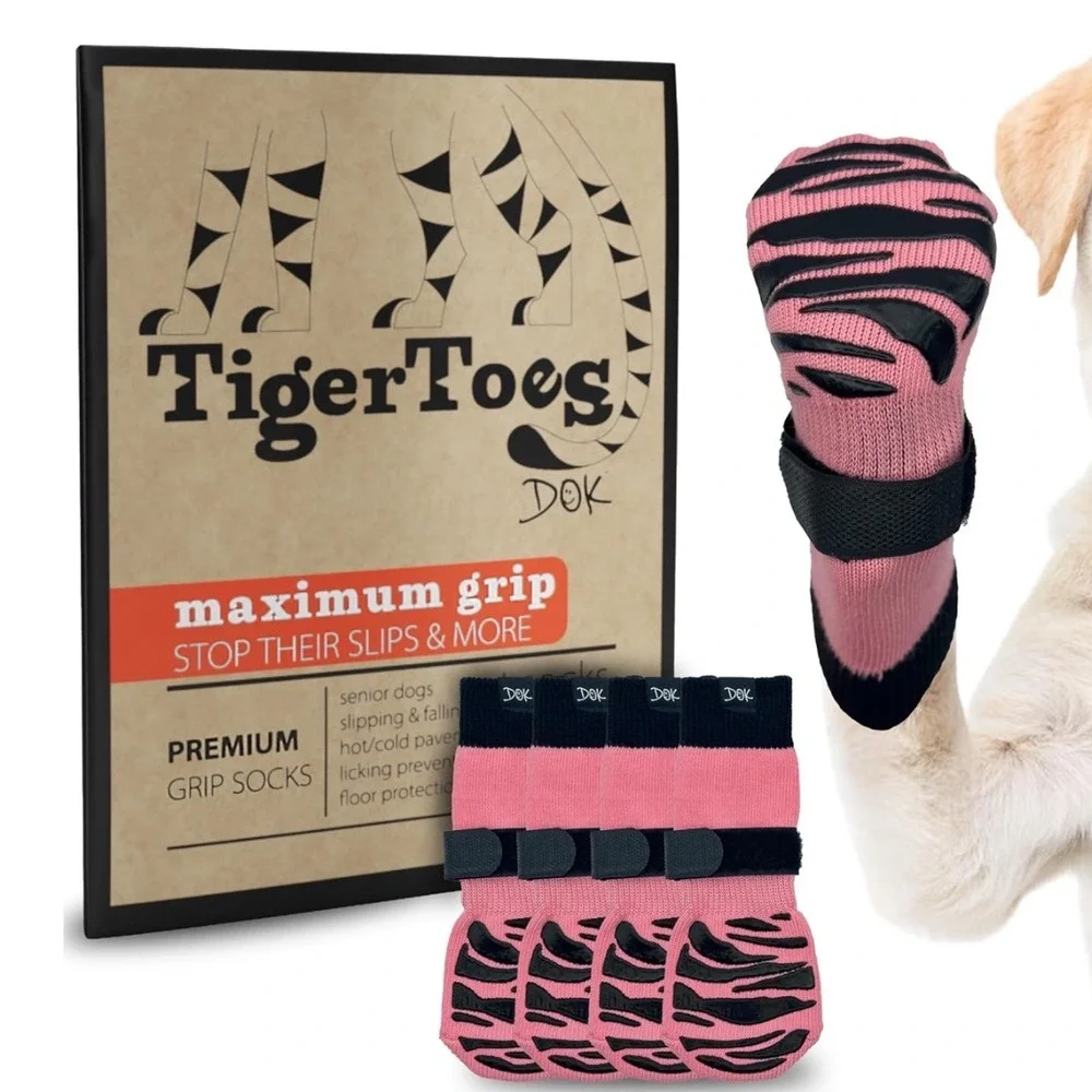 DOK TigerToes Premium‎ Non-Slip  Dog Socks Sassy Pink XL